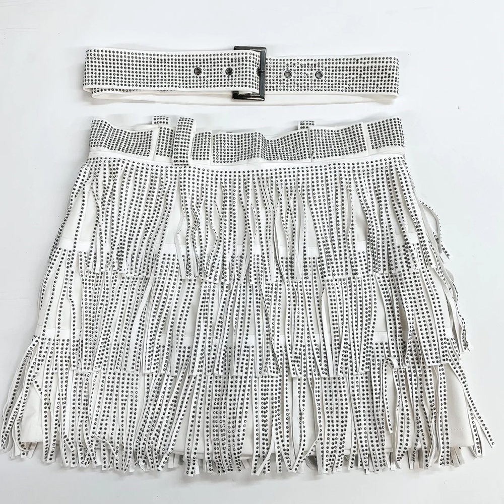 White Fringe Skirt - disco cowgirl bachelorette, New with tags